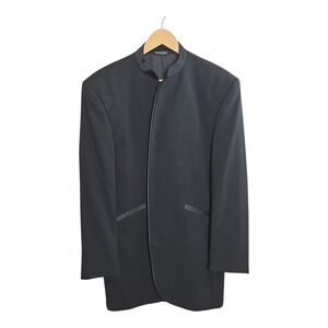 Jean Yves Paris Pour L Homme Black Mandarin Collar Tuxedo Jacket Mens 42R Wool